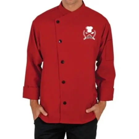 Crimson Red Cross-Collar Chef Coat