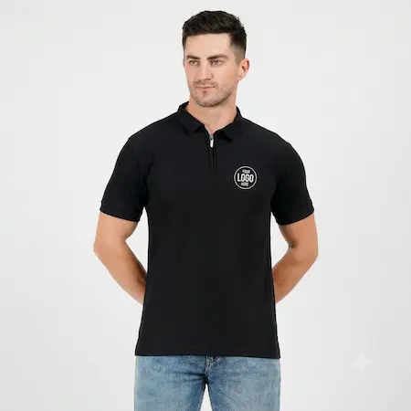 Short Sleeve Cotton Polo T-Shirt Black
