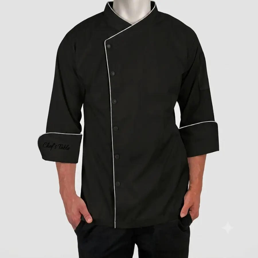 Custom Black Chef Coat With Snap Button