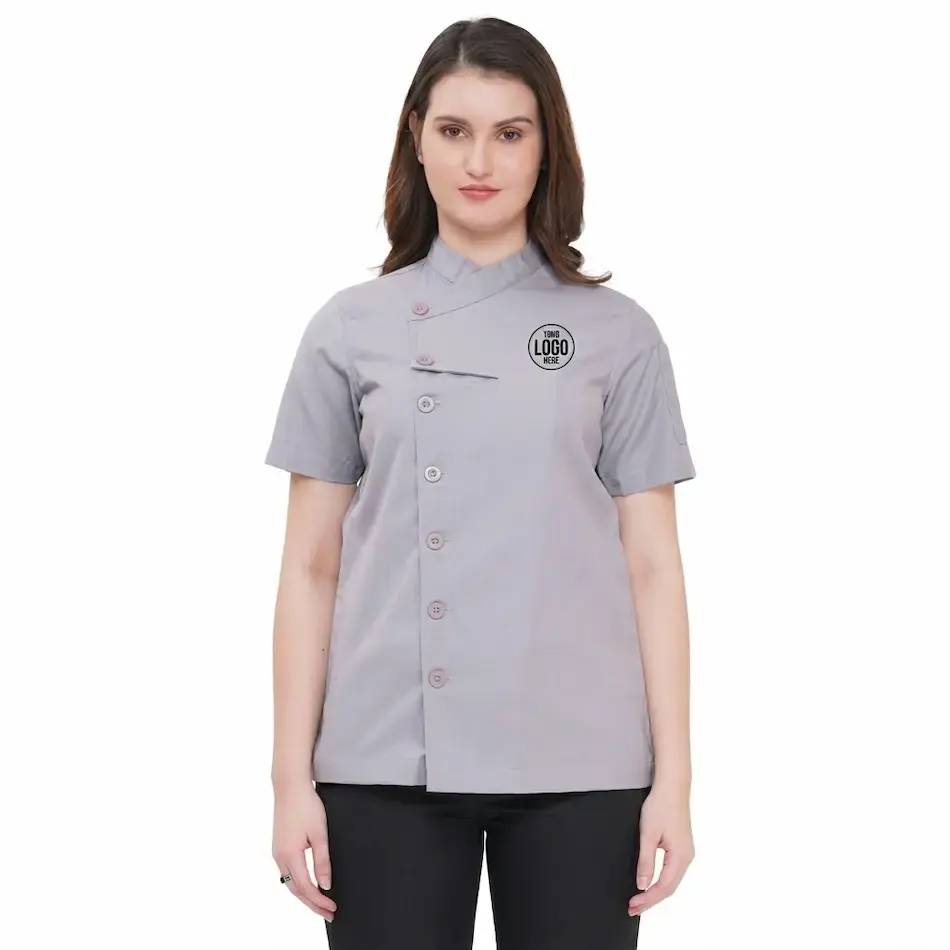Snap Button Personalized Chef Coat - Grey